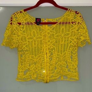 Bebe Overlay Crop Top, Yellow